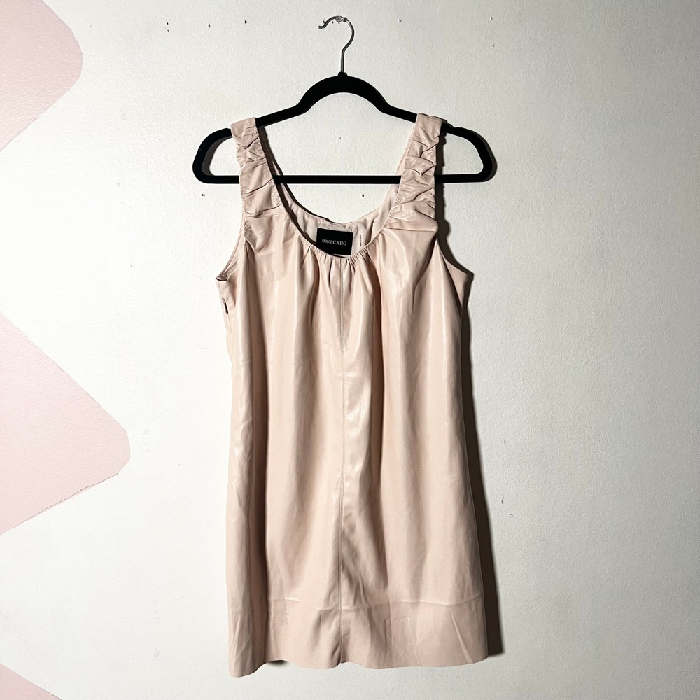 Dolce Cabo Mini Dress Medium Pink Faux Leather Ruched Fairy